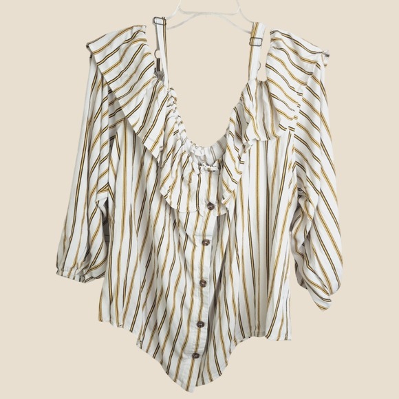 Maurices Tops - Maurices Cold Shoulder Blouse Boho Ruffle Striped Button Top White Plus Sz 3